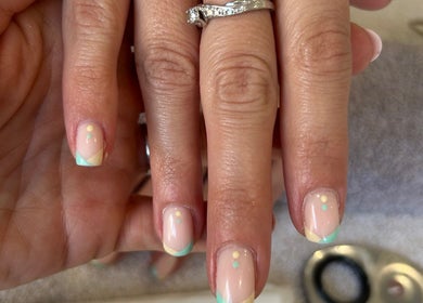 Stylish pastel nail design at Polished by Hannah in Burgess Hill, England, GB.