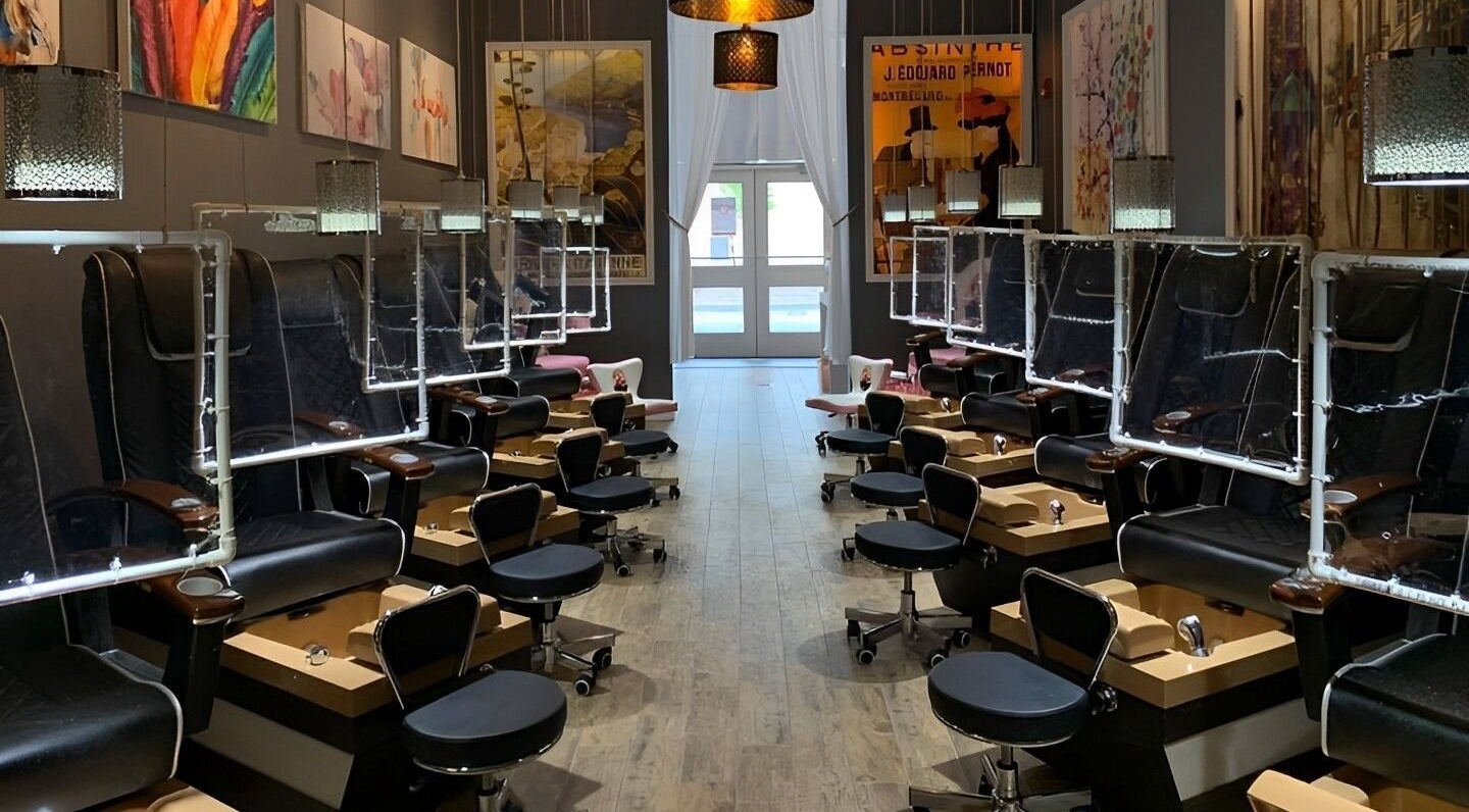 Elegant pedicure seating at Sense Nails & Spa in Taunton, Massachusetts, US with modern decor.
