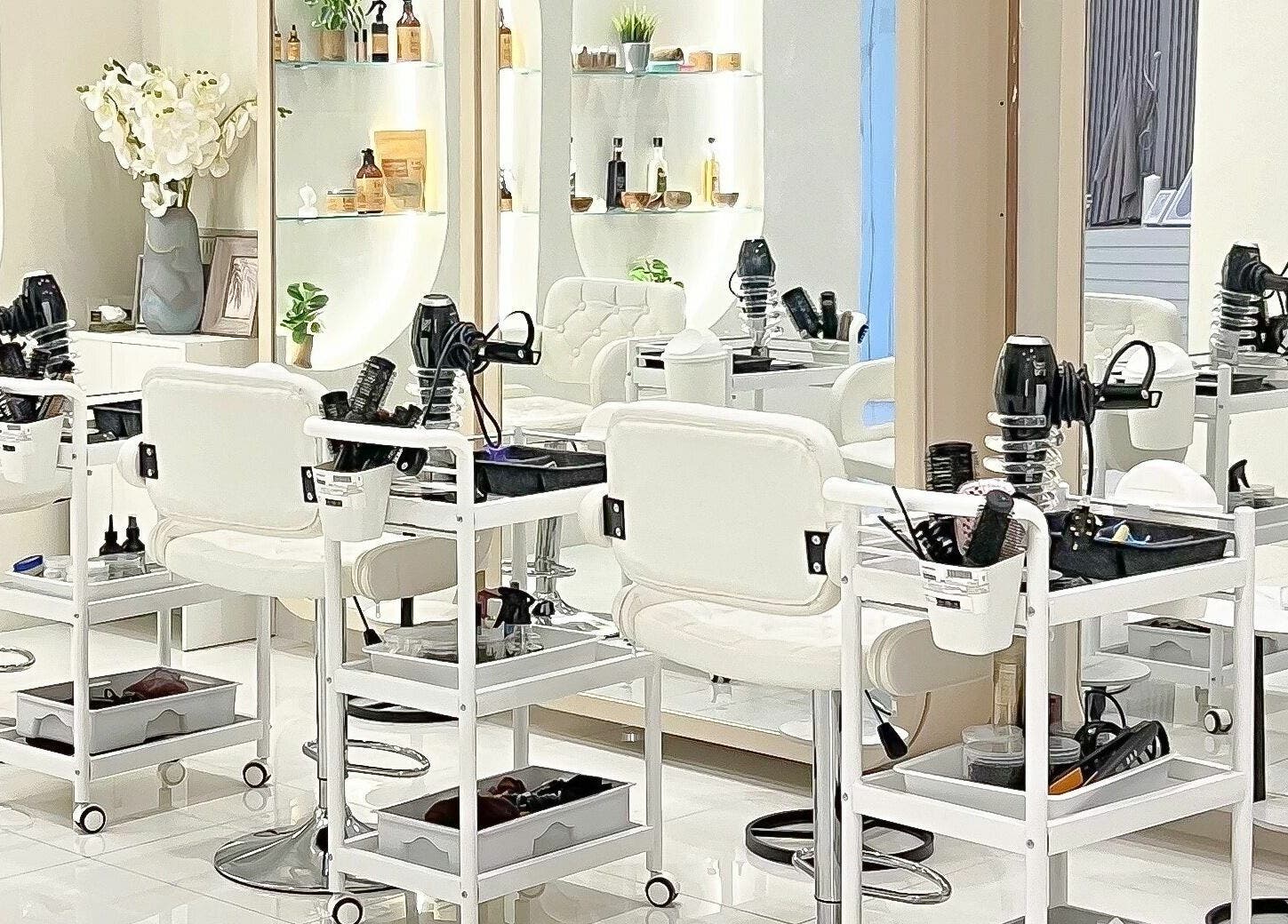 Elegant salon stations at Patonia Spa in Sharjah, Sharjah, AE, showcasing a modern and serene ambiance.