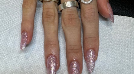 Glittery nails designed at Organic Nail Care by Enji, Pelican Waters, Queensland, AU.