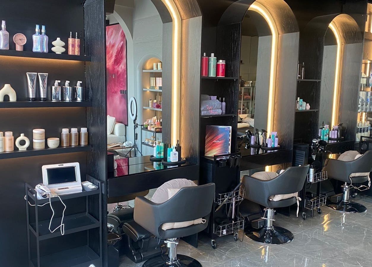 Elegant salon interior with styling stations at Quick Beauty Salon, Al Khobar, Eastern Province, SA.