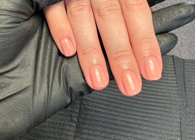 Polished peach nails by By Kadie at Throckley, England, GB showcasing a refined manicure style.