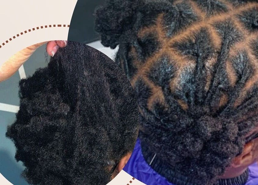 Coiffure tressée à Tika Braids, Elbeuf, Normandie, FR, montrant des motifs soignés et stylisés.