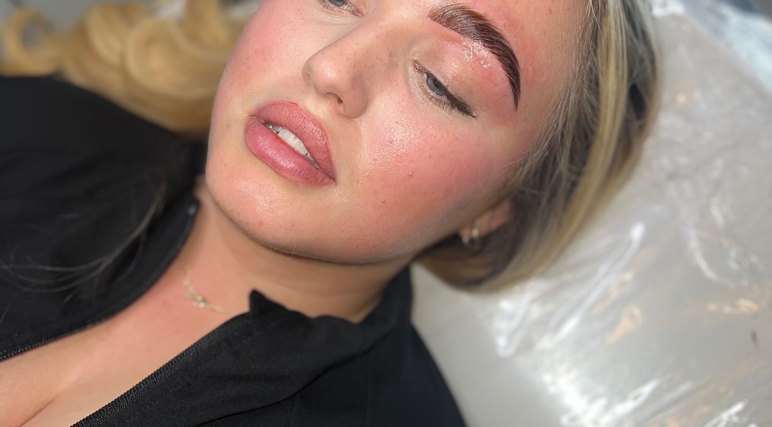 Close-up of a woman's perfectly styled brows at Browella_bypaige, Wallasey, England, GB.