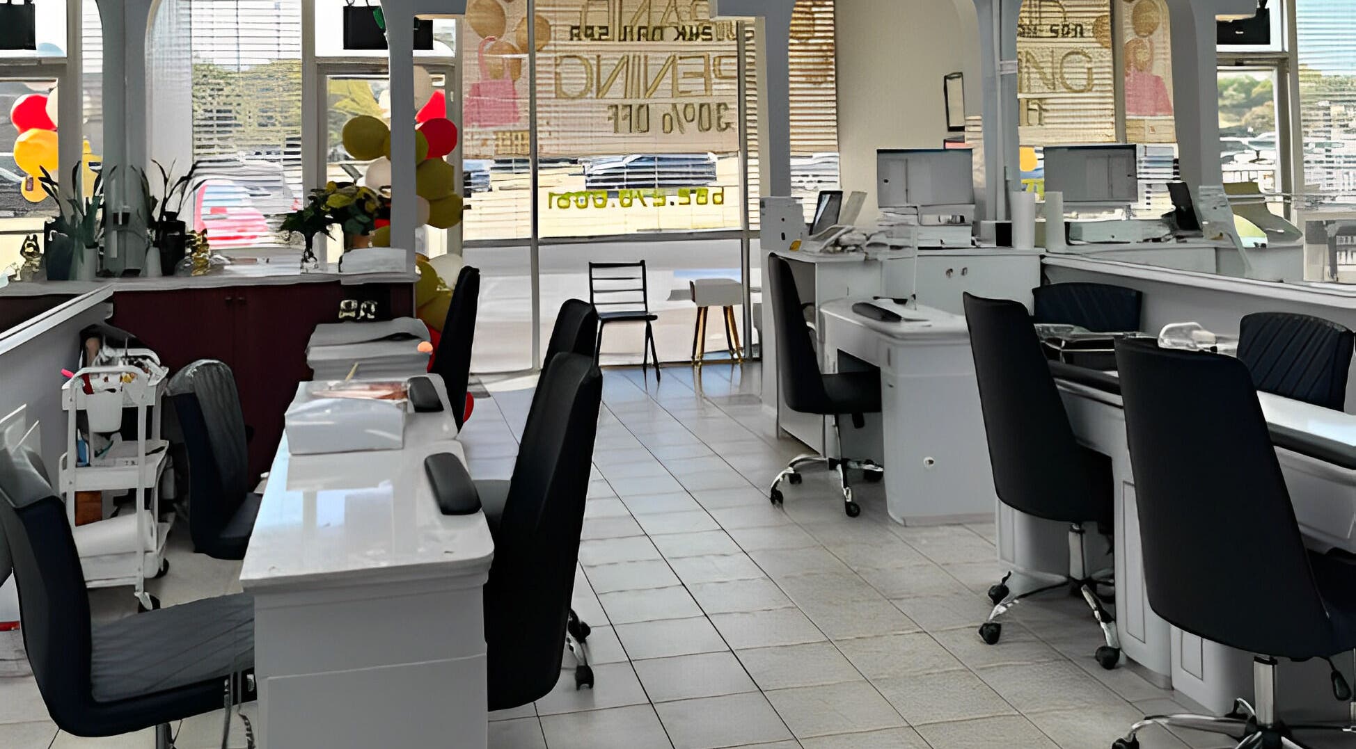 Interior of 24K NAIL SPA in Arlington, Texas, US featuring modern nail stations and bright decor.