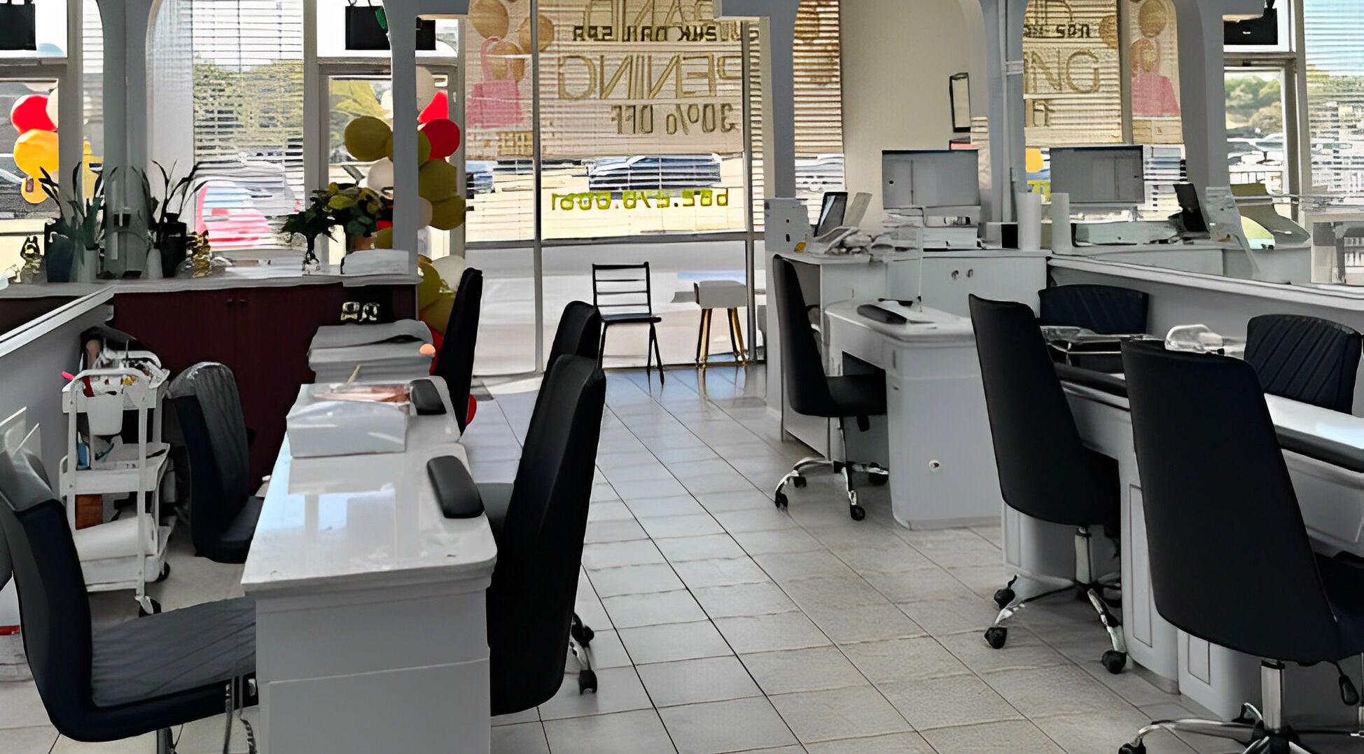 Interior of 24K NAIL SPA in Arlington, Texas, US featuring modern nail stations and bright decor.