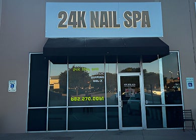 Front entrance of 24K NAIL SPA located in Arlington, Texas, US featuring a sleek modern design.