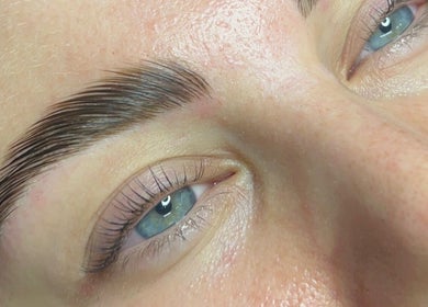 Close-up of beautifully styled eyebrows at GlowBrows Phi, Vancouver, British Columbia, CA.