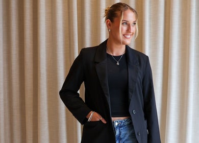 Stylish woman in black at Pure Beauty, Baxter, Victoria, AU.
