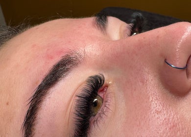 Close-up of eyelash extensions at The Lash Lounge, Melton Constable, England, GB showcasing meticulous detail.