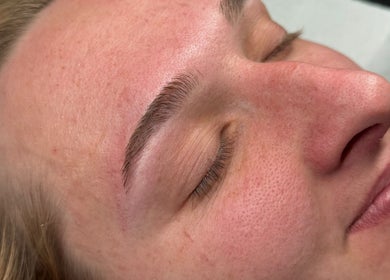 Close-up of styled brow at The Lash Lounge, Melton Constable, England, GB showcasing natural beauty.