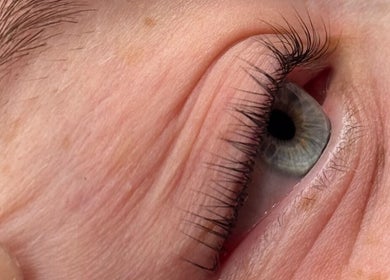 Close-up of enhanced lashes at The Lash Lounge, Melton Constable, England, GB, showcasing professional styling.