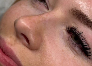 Close-up of a woman's eye showcasing lash extensions at The Lash Lounge, Melton Constable, England, GB.