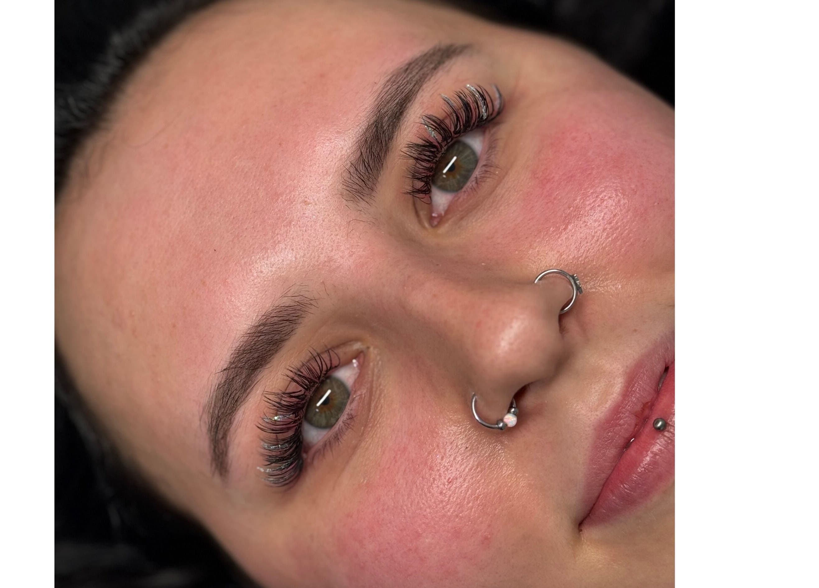 Close-up of a woman's enhanced lashes at The Lash Lounge, Melton Constable, England, GB.