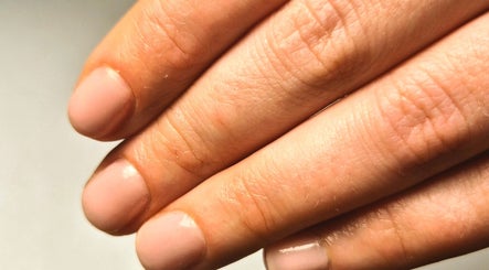 Close-up of manicured nude nails at The Beauty Lounge by M, Dublin, County Dublin, IE.