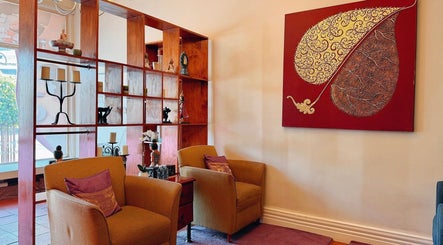 Cozy massage room with art at Oriental Aroma Thai Massage, Malvern East, Victoria, AU.