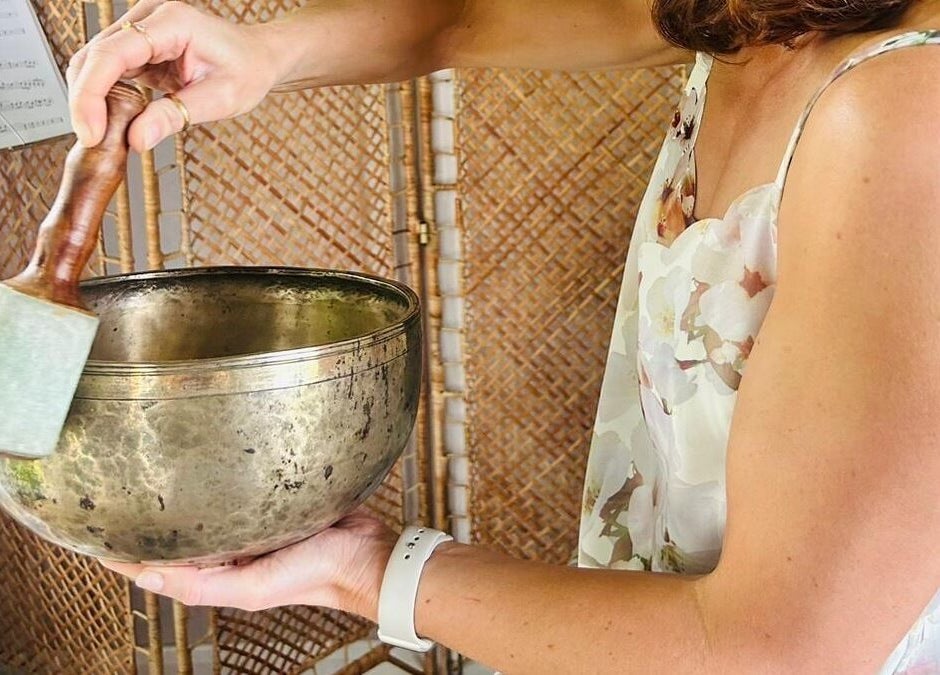 Sound therapy bowl in use at Breathe and Bloom Holistics, Wakefield, England, GB.