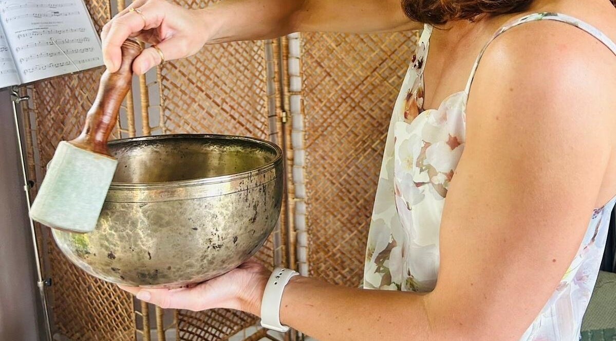 Sound therapy bowl in use at Breathe and Bloom Holistics, Wakefield, England, GB.