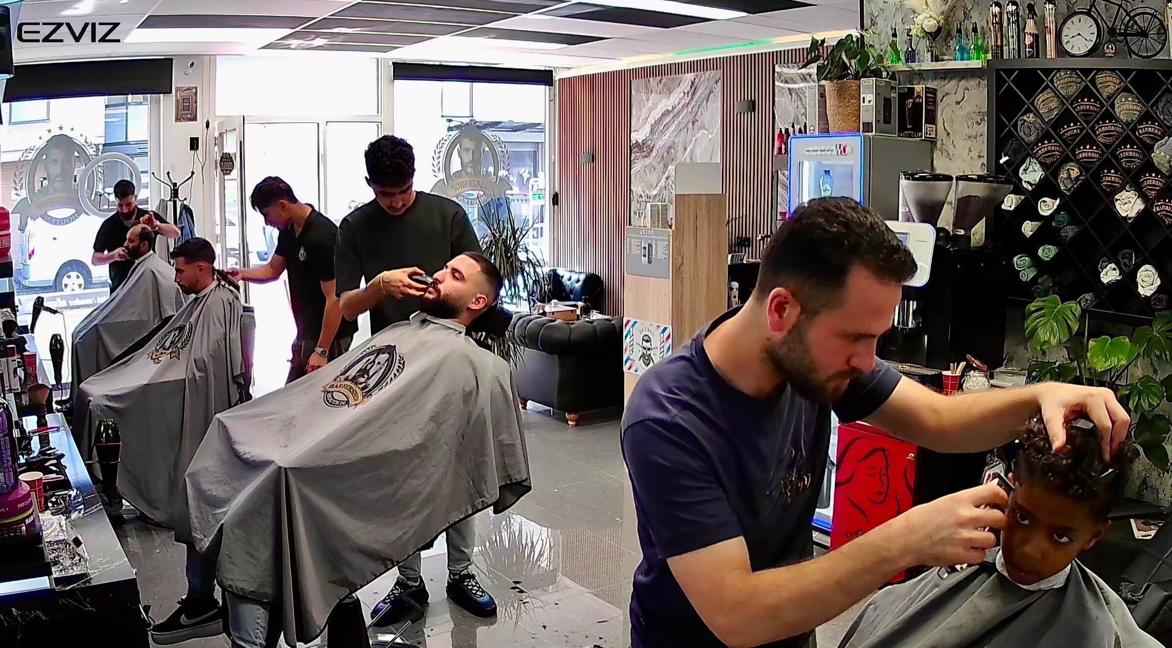 Kappers aan het werk bij Barbershop Houten, Houten, Utrecht, NL. Moderne en stijlvolle kapsalon ambiance.