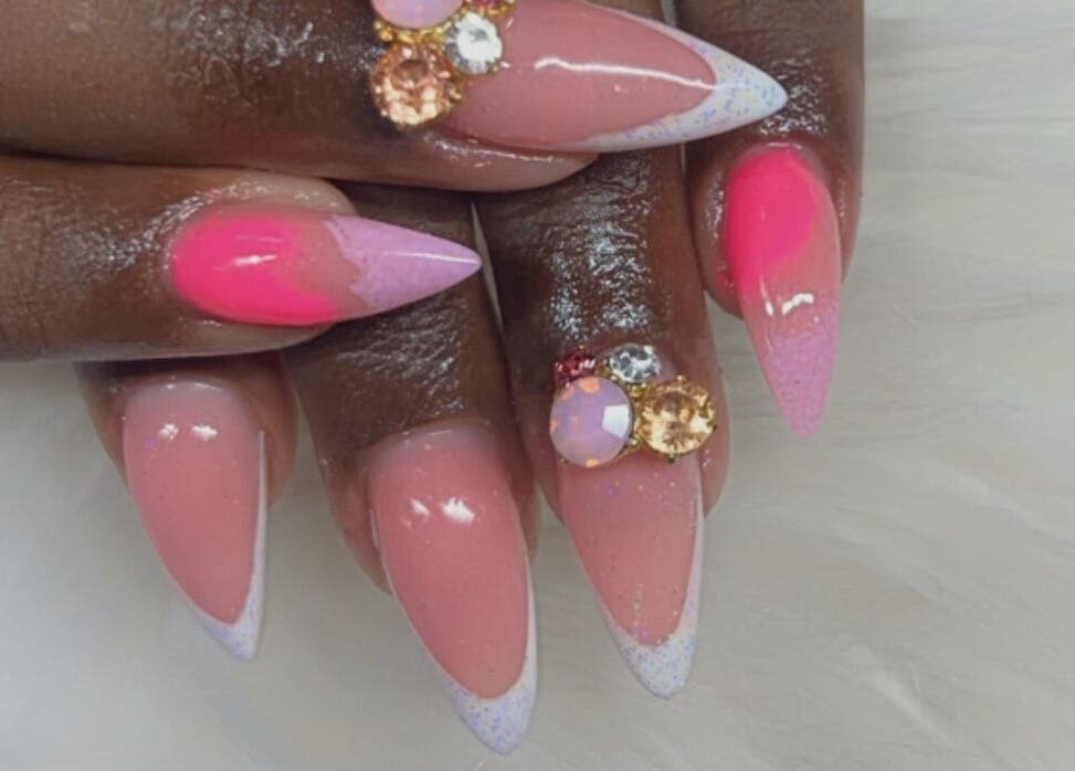 Stunning nail art with gemstones at The Nail & Lash Studio, Saint Philip, Saint Philip, BB.