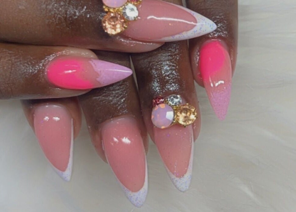 Stunning nail art with gemstones at The Nail & Lash Studio, Saint Philip, Saint Philip, BB.