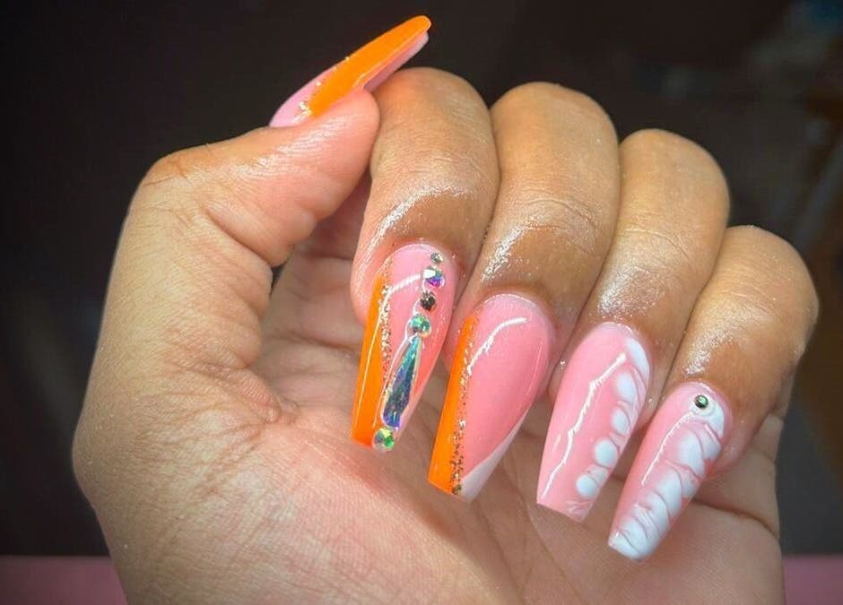 Intricately designed acrylic nails at The Nail & Lash Studio, Saint Philip, Saint Philip, BB.