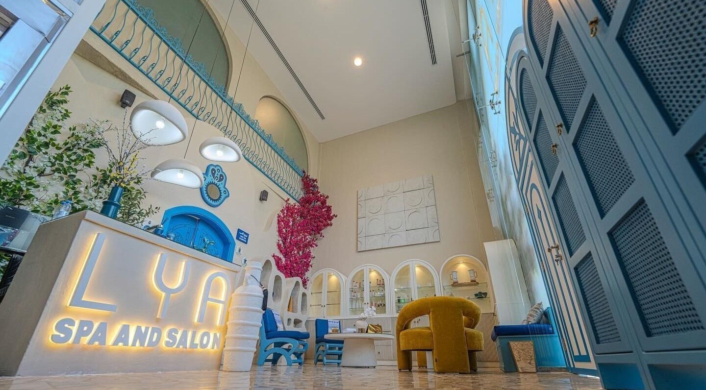 Beautiful interior of LYA Spa & Salon in Riyadh, Riyadh Province, SA, showcasing stylish decor and seating.