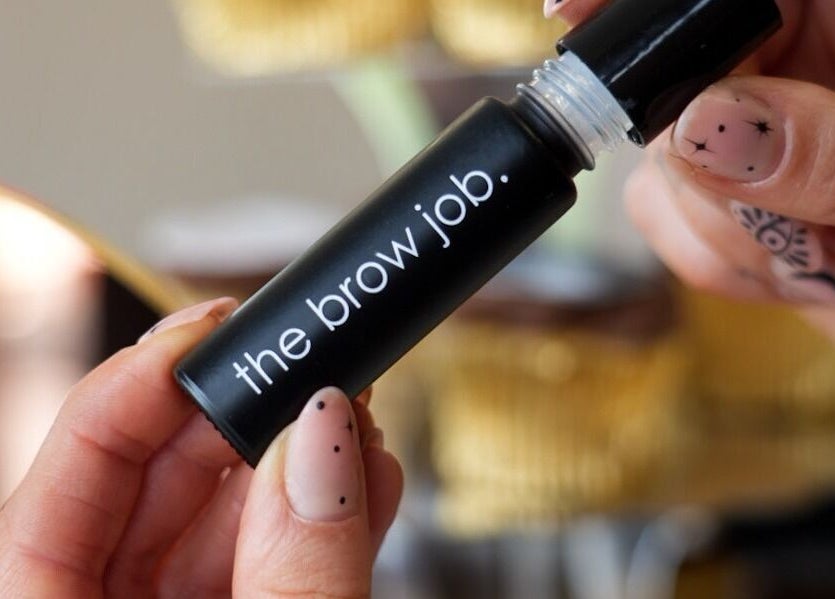 Close-up of brow product bottle at the brow job, Chester, England, GB.