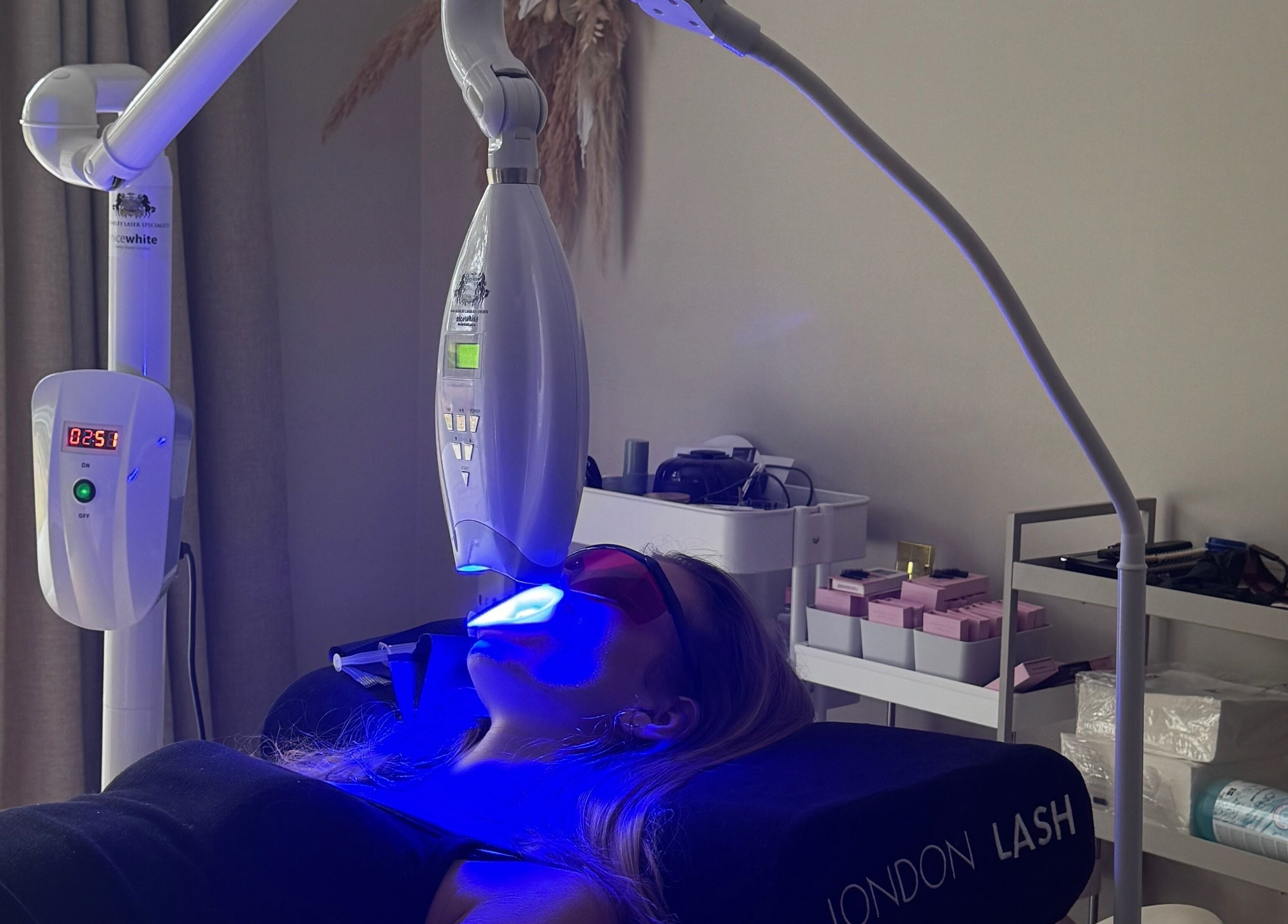 Blue light facial treatment at Amber Rose Beauty, Poole, England, GB, enhancing skin vitality and radiance.