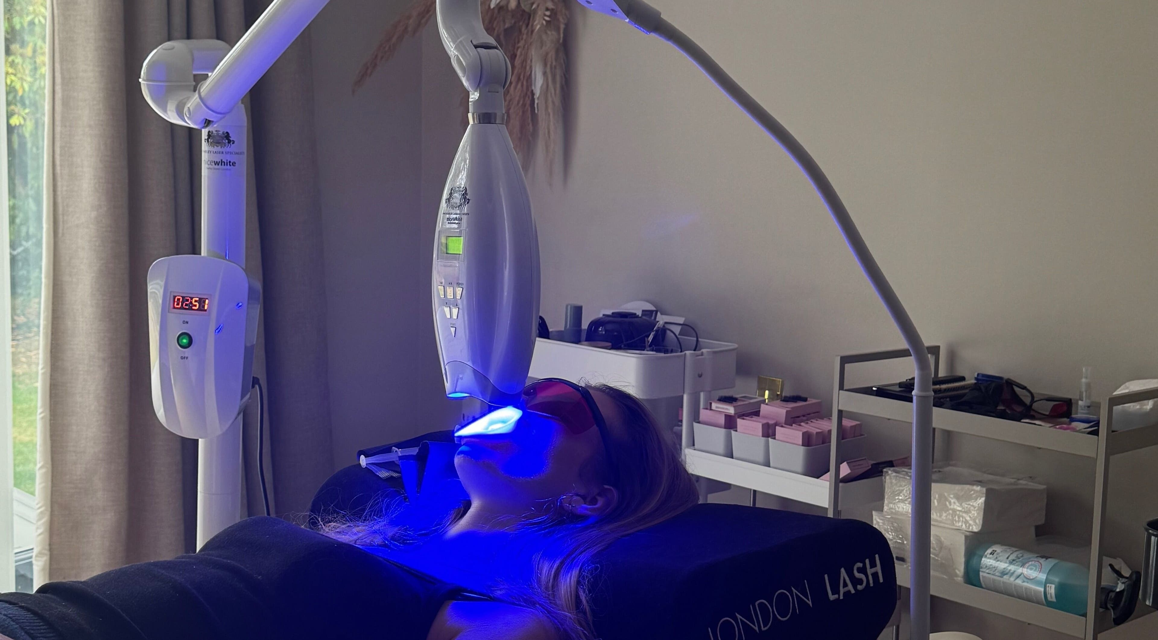 Blue light facial treatment at Amber Rose Beauty, Poole, England, GB, enhancing skin vitality and radiance.