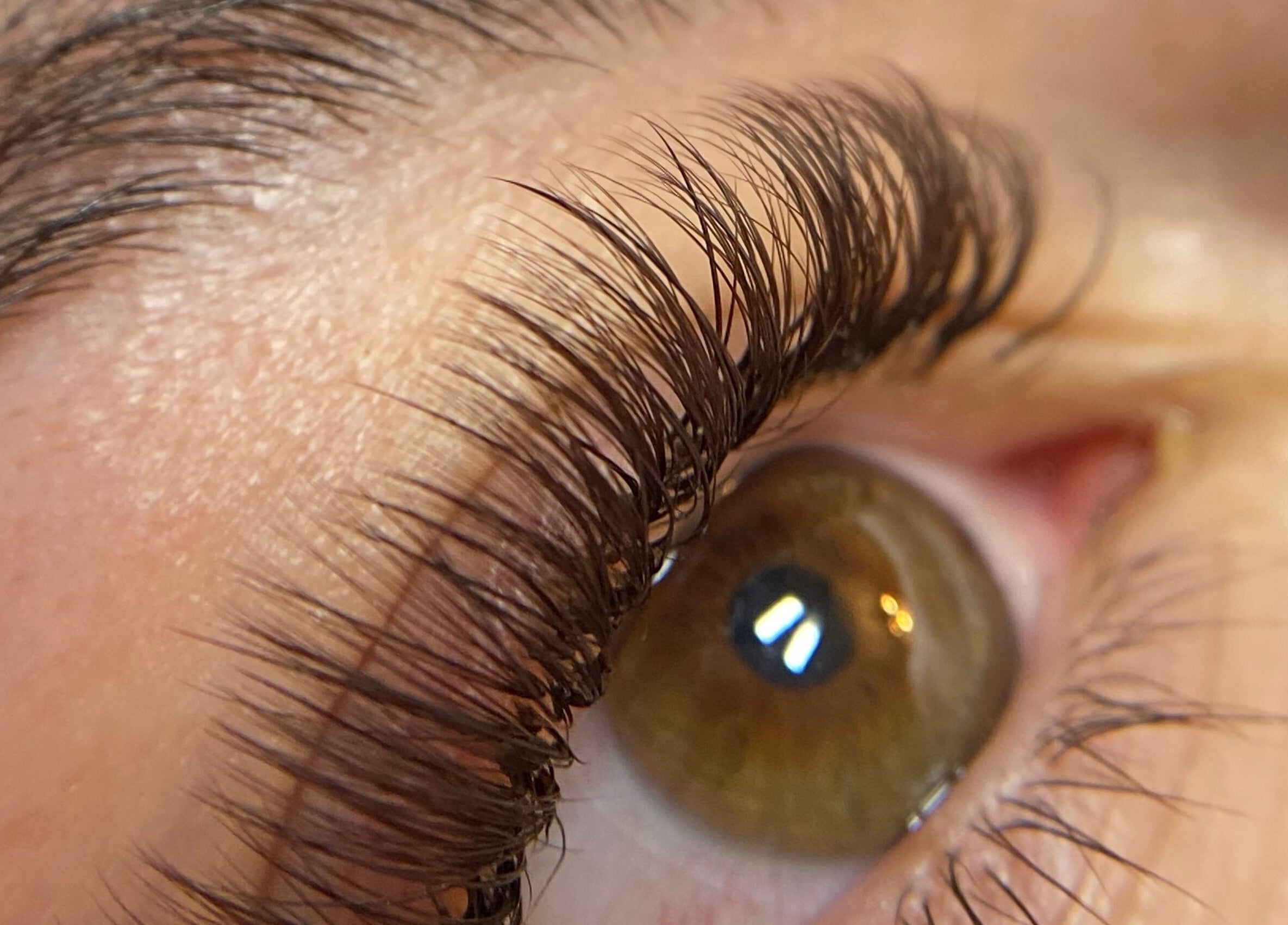 Close-up of enhanced lashes at Amber Rose Beauty in Poole, England, GB, showcasing detailed lash artistry.