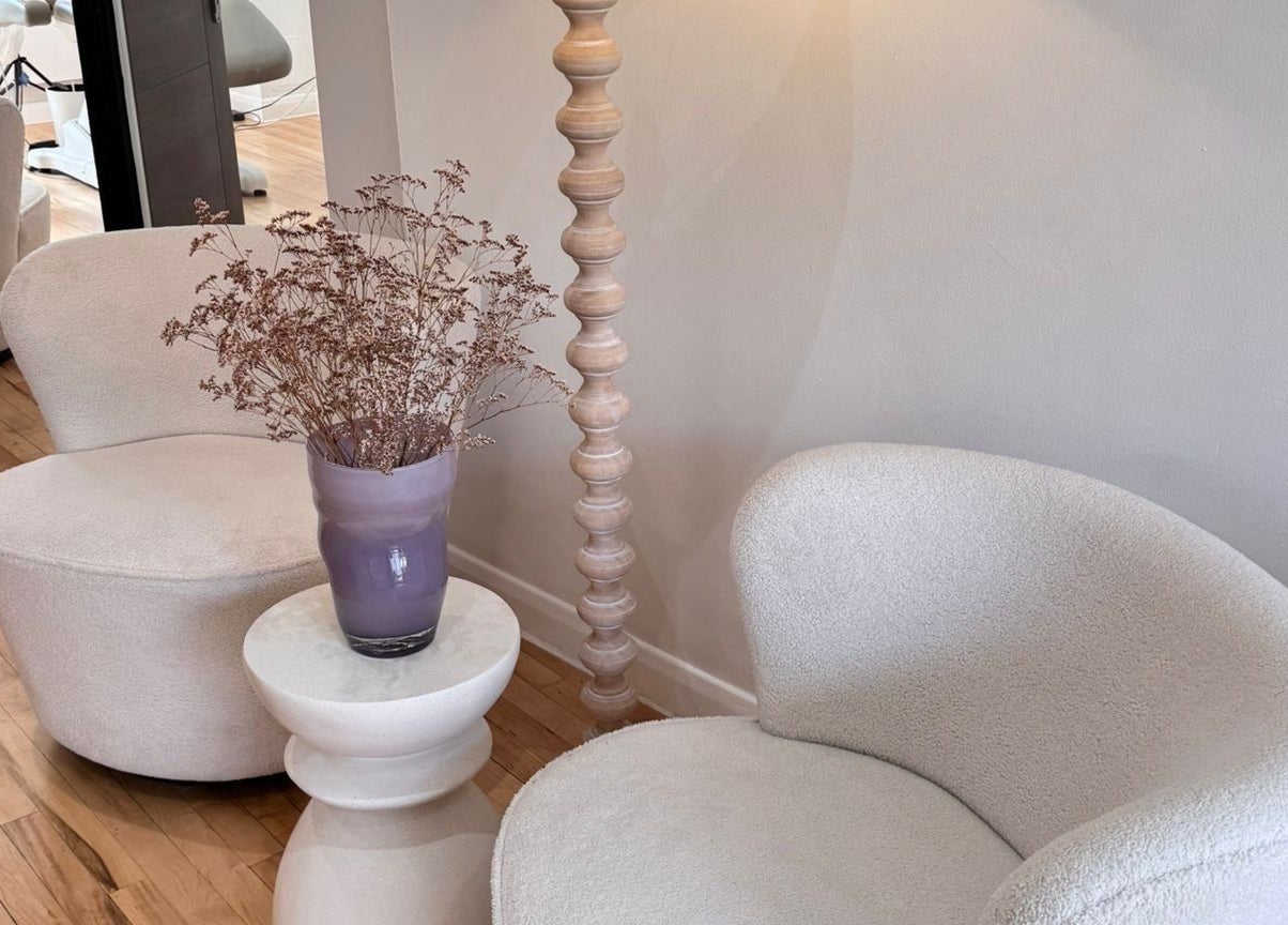 Elegant seating area with armchairs at Annaflex, London, England, GB.