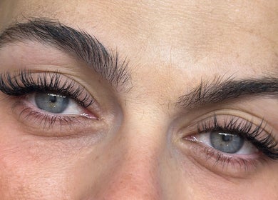 Close-up of professionally styled eyelashes at Sands Beauty Lounge, Torquay, Victoria, AU.