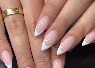 Elegant French manicure at The Lux Cocoon Sands Beauty Lounge, Torquay, Victoria, AU.