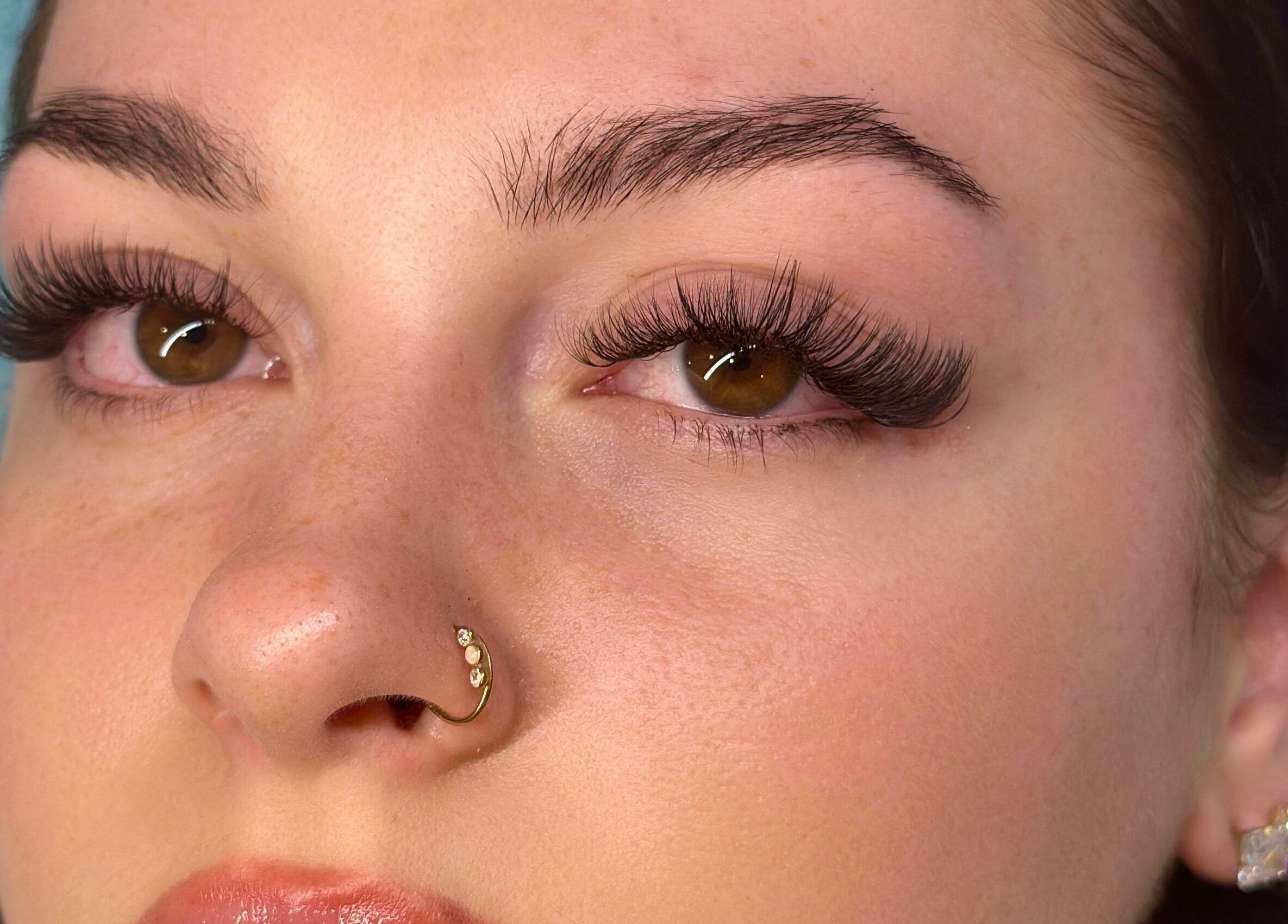 Close-up of eyelash extensions at The Lux Cocoon, Newtown, Victoria, AU for a glamorous look.