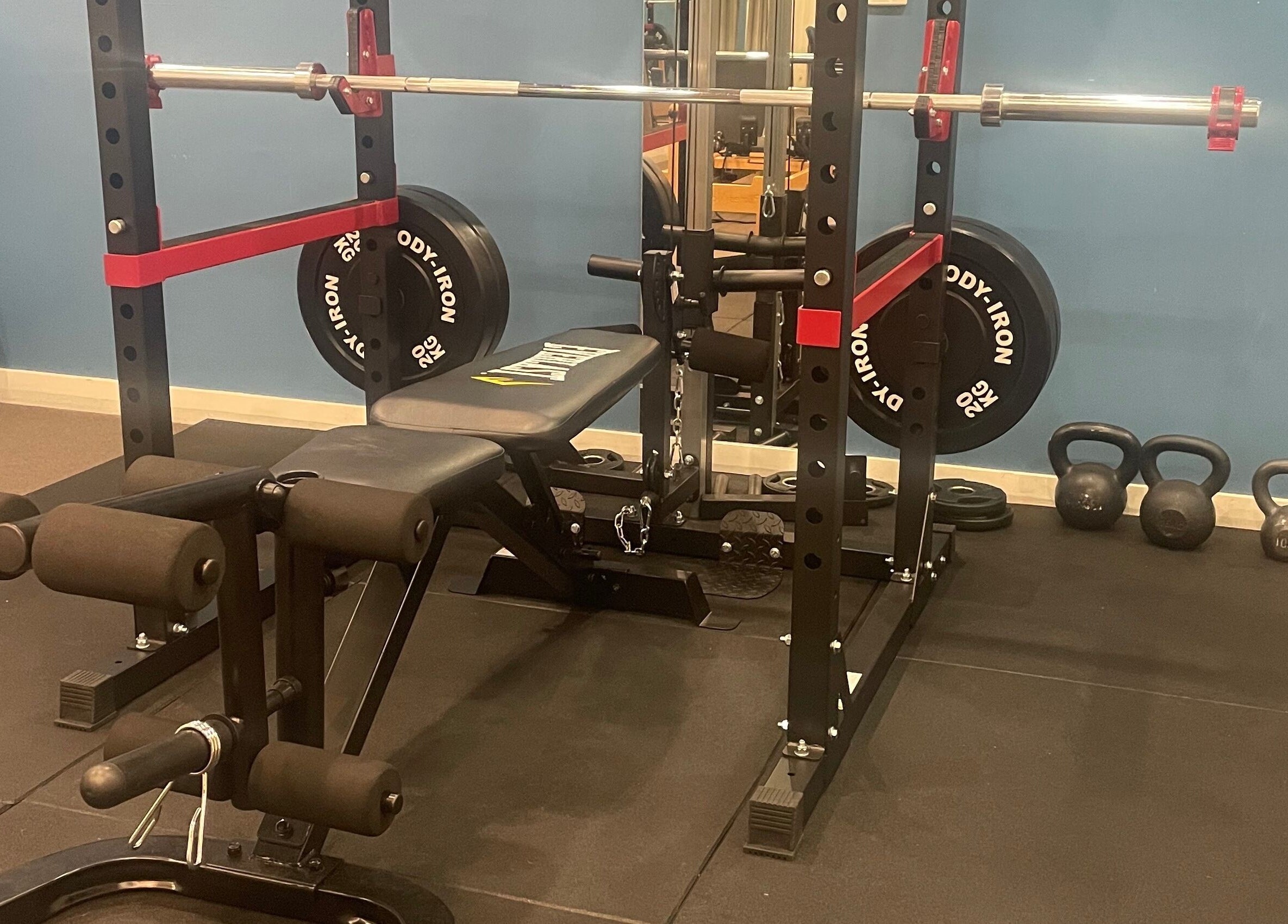 Gym equipment setup at Hobart Massage Guru, Hobart, Tasmania, AU.