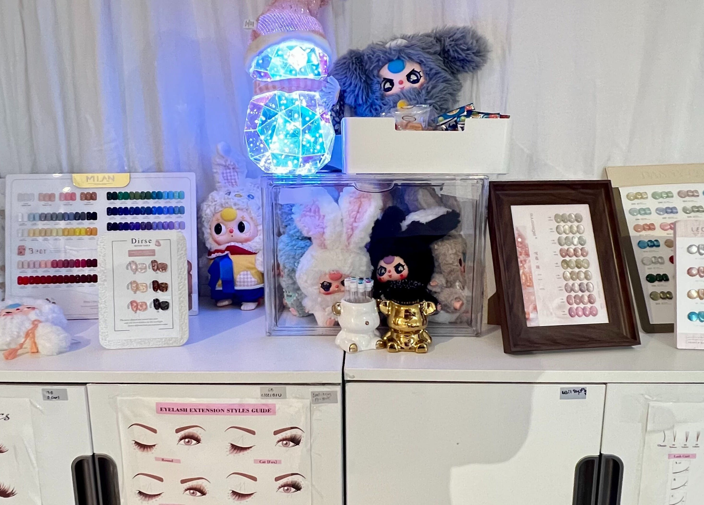 Colorful nail and lash selection at Fi Lash Nail Studio, Vancouver, British Columbia, CA.