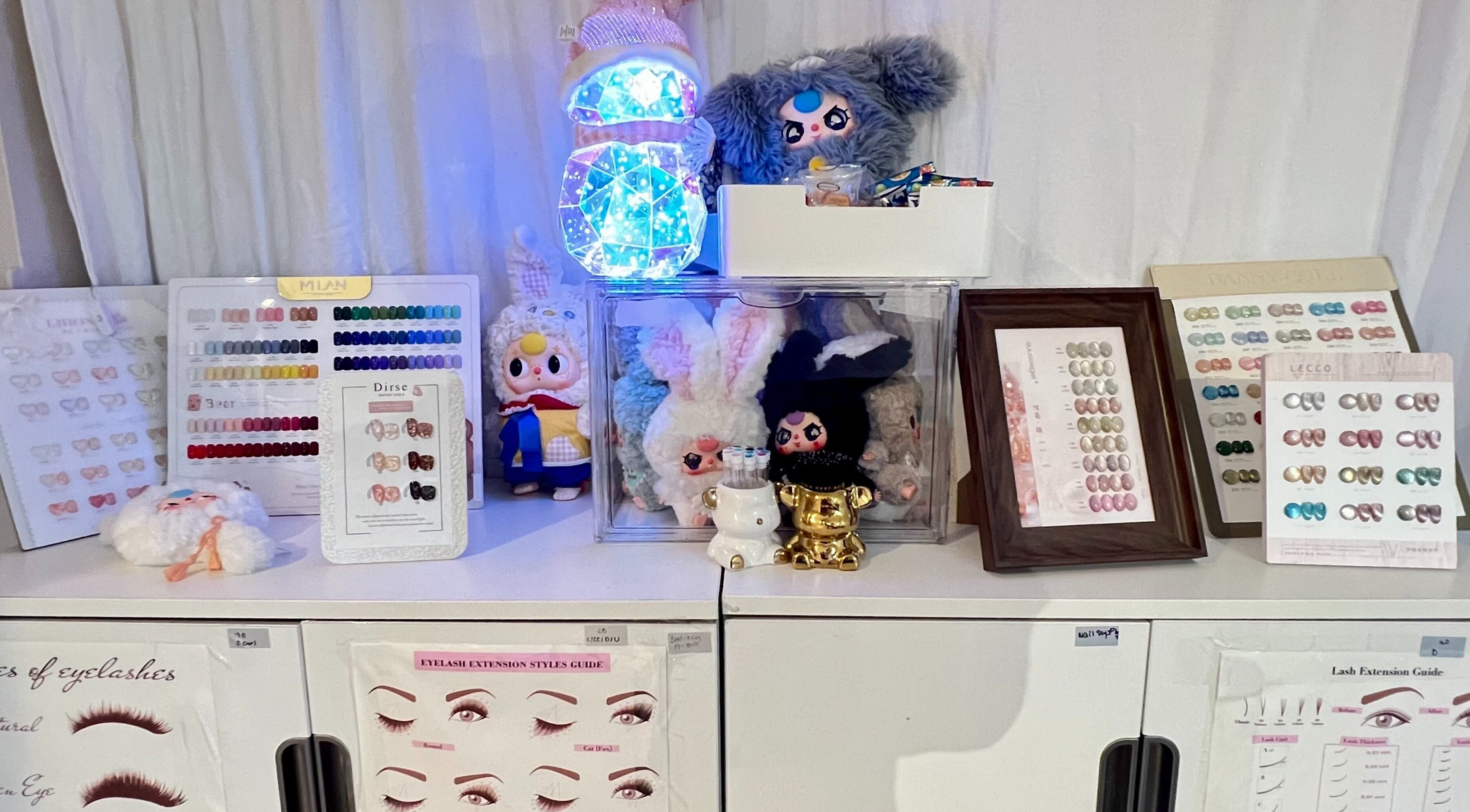 Colorful nail and lash selection at Fi Lash Nail Studio, Vancouver, British Columbia, CA.