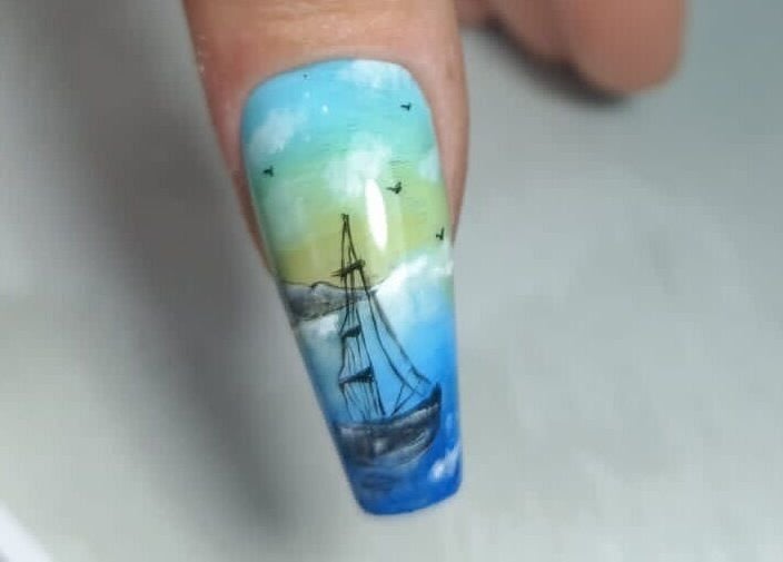 Elegant seascape nail art at Beauty by Cherise, Cape Town, Western Cape, ZA. Discover this unique style today.