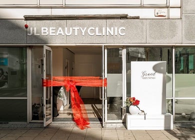 Entrance view of J Ludusan Beauty with grand opening decor, Ballyfermot, County Dublin, IE.