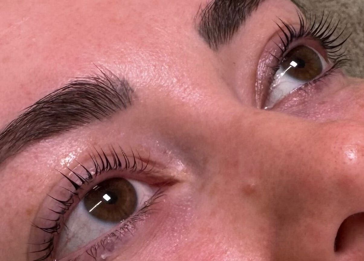 Close-up of a woman's eyes showcasing lash lift at Glossy by Nieve, Hartlepool, England, GB.