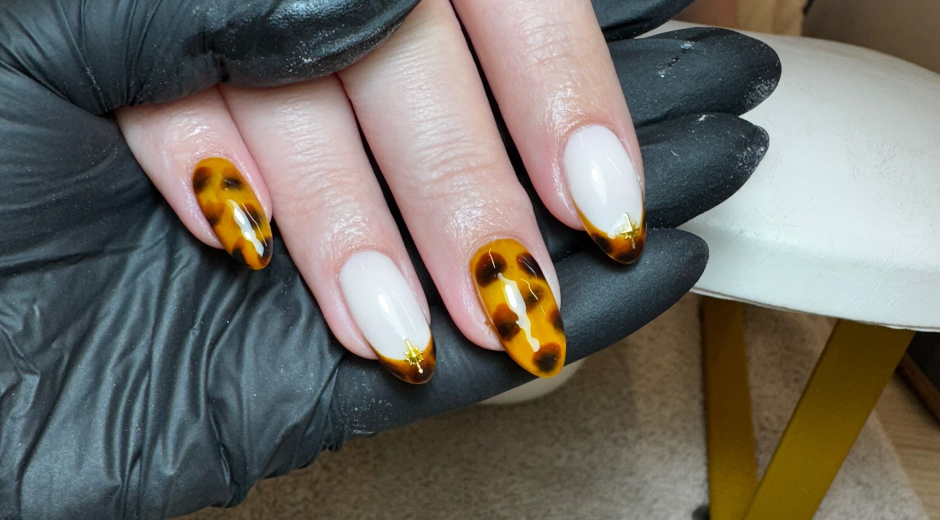 Tortoiseshell nail art at Glossy by Nieve in Hartlepool, England, GB, showcasing elegant nail design.