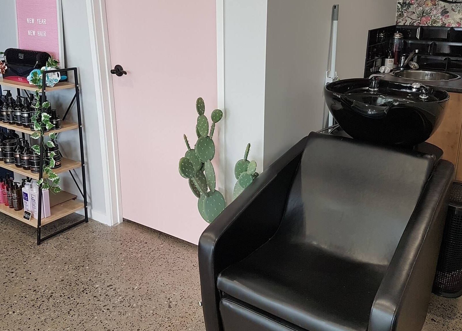 Stylish hair washing station at The Ginger Fox, Morrinsville, Waikato, NZ with modern decor and products.