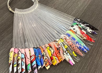 Diverse nail art options on display at CXM Nails in Bangor, Northern Ireland, GB.