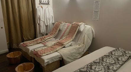 Relaxing massage chairs at Ancient Thai Massage, Los Angeles, California, US.