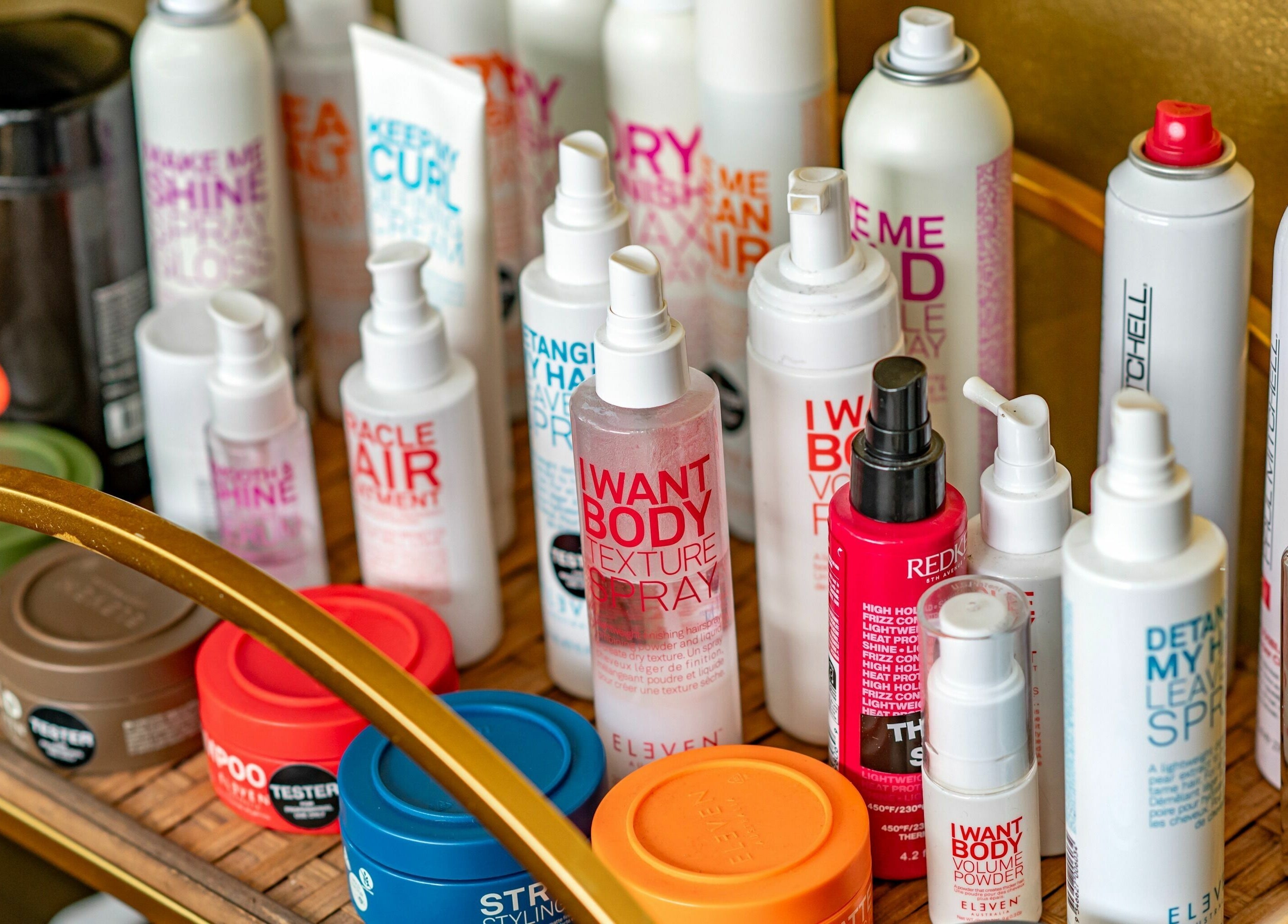Assorted hair products at Public Hair Studio in Brookvale, NSW, AU showcasing diverse styling options.