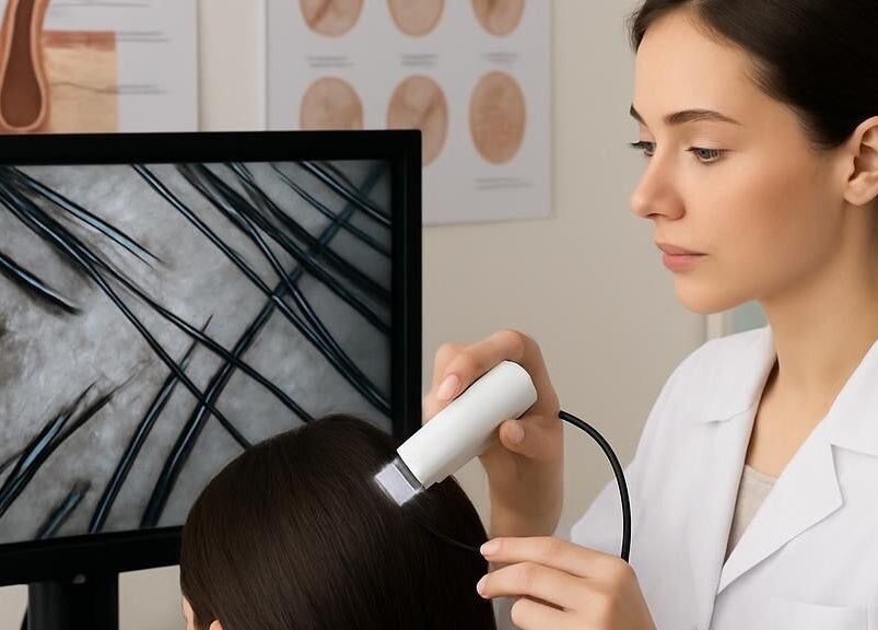 Expert conducting scalp analysis at Head Spa by Alexis, Fort Lauderdale, Florida, US.