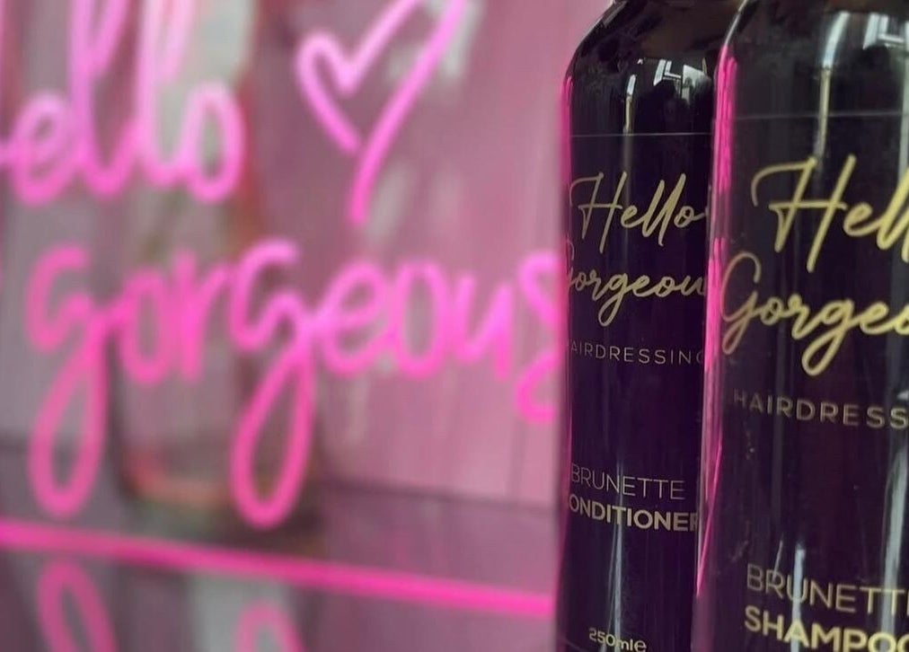 Elegant Hello Gorgeous Hairdressing products at London, England, GB salon.