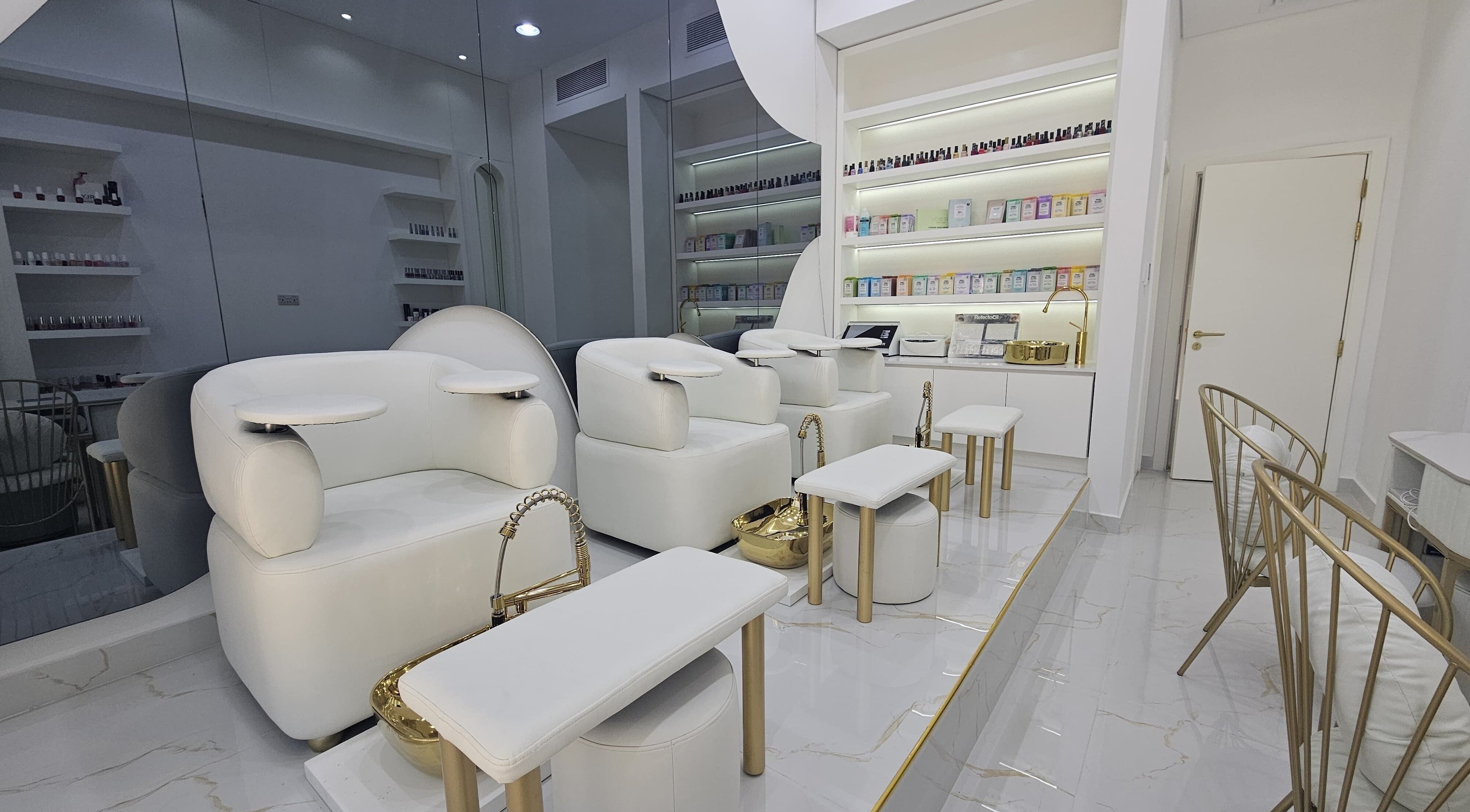 Luxurious pedicure chairs at Azalea Beauty Center, Sharjah, Sharjah, AE, offering premium wellness treatments.