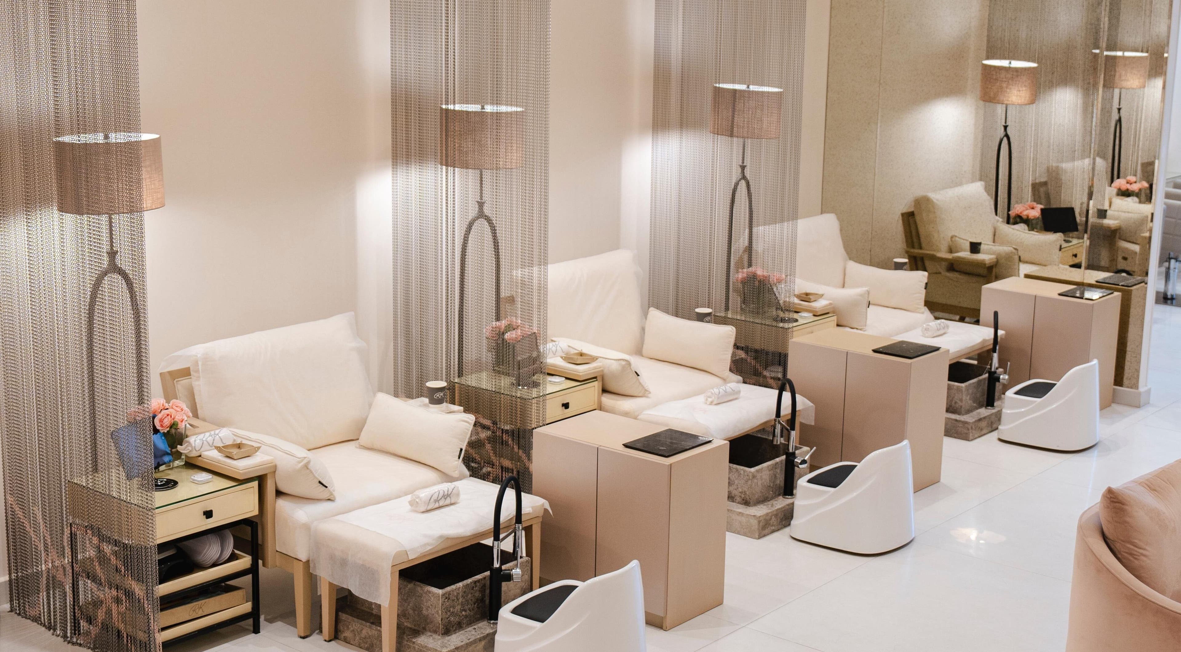 Elegant pedicure chairs at RK Beauty Lounge, Riyadh, Riyadh Province, SA offering relaxing atmosphere.